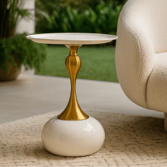 Mesa Lateral auxiliar Maiori Branco e Dourado - comprar online