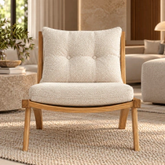 Poltrona Cher bouclé off e madeira Natural - CarmelaBlend ® | O Melhor dos Mundos num Click