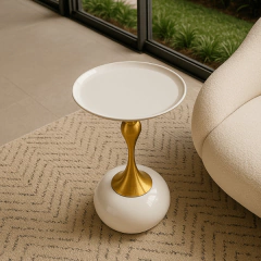 Mesa Lateral auxiliar Maiori Branco e Dourado - CarmelaBlend ® | Online e Descomplicado