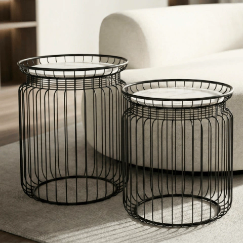 Conjunto de Mesas Nairon Metal e Tampo em Mármore Sintético. - comprar online