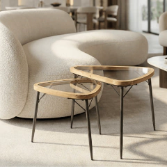 Conjunto Duas Mesas Trinity Madeira, Metal e Vidro - comprar online