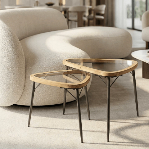 Conjunto Duas Mesas Trinity Madeira, Metal e Vidro - comprar online