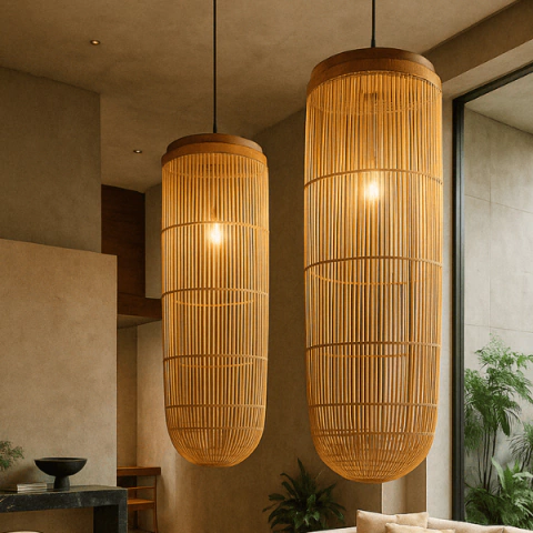 Envio 48H⚡Luminária Pendente em Rattan e Madeira - comprar online