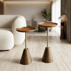 Mesa Auxiliar/Lateral Naoa Madeira e Couro - comprar online