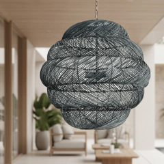 Luminária Pendente em Rattan Negro 50cm - comprar online