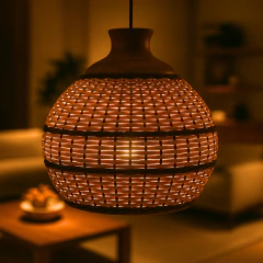 Luminária Pendente Manasa em Rattan e Madeira na internet