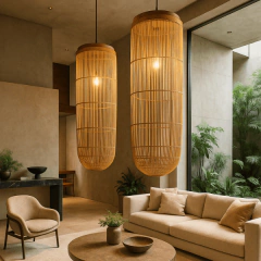 Envio 48H⚡Luminária Pendente em Rattan e Madeira - CarmelaBlend ® | Online e Descomplicado