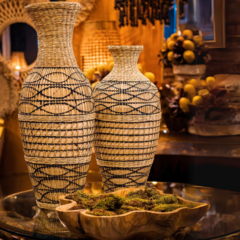 Vaso em Bambu e Algas Marinhas