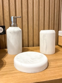 Dispenser+Jabonera+ Portacepillo Cerámica Blanco - comprar online