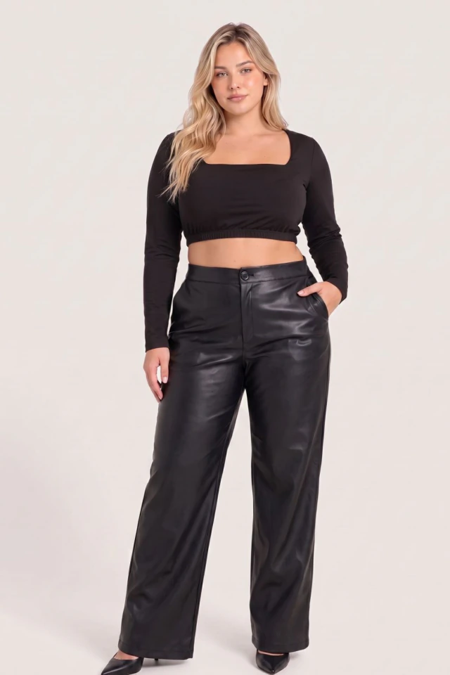 Pantalon de cuerina wide leg Lucky