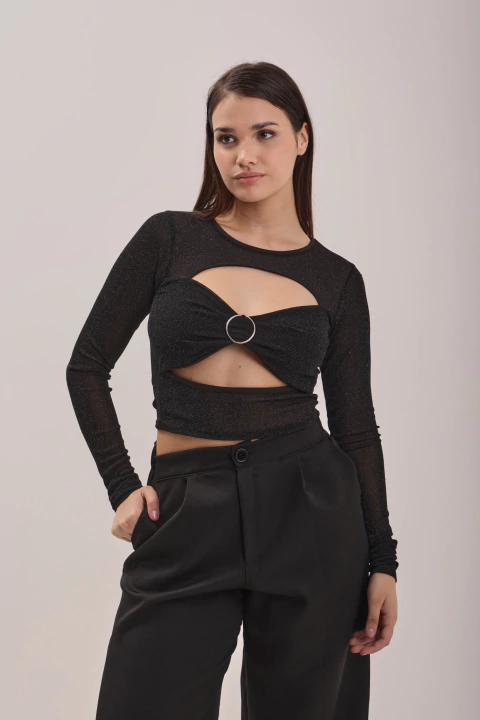 Top mangas largas brilloso Broken - comprar online