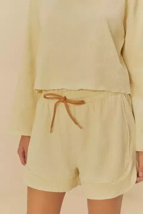 Short Cós Elástico Textura Off White