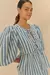 Blusa Mangas Listras Azul
