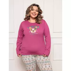 Pijama Longo Plus Size Estampa Dog Luna Cuore Magenta - comprar online