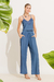 Calça Com Faixa De Renda Azul