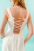 Vestido Midi Com Detalhe Dourado Listrado Off White - comprar online