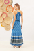 Vestido Longo Frente-única Passeio Alto Verão Azul - Munny