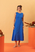 Vestido Midi Godê De Linho Azul - comprar online