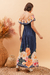 Vestido Longo Flor De Outono Azul Marinho - Munny