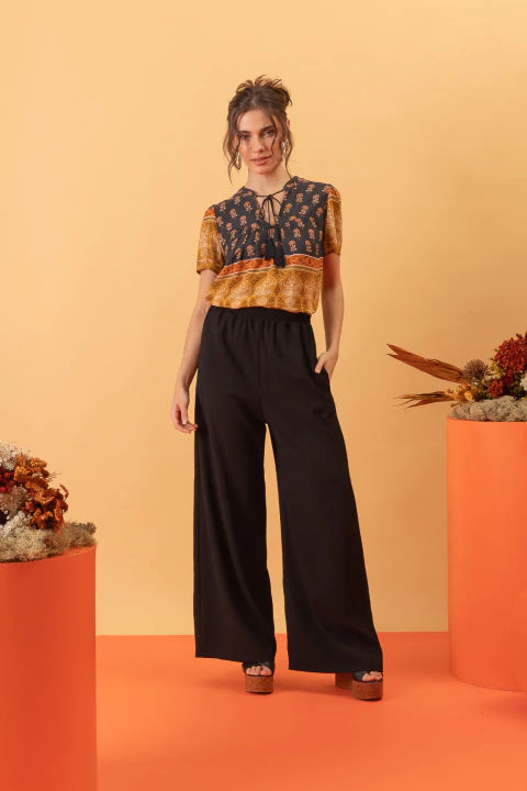 Calça Plissada Preto - comprar online