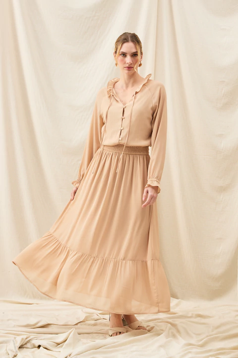 Vestido Cropped Manga Longa Nude - comprar online