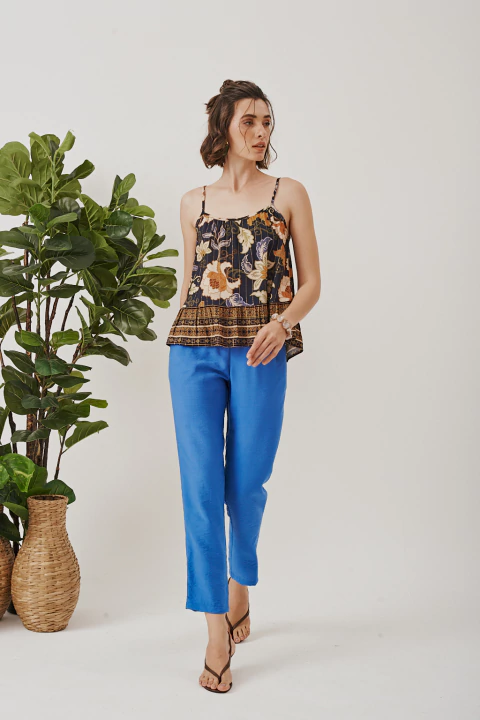 Regata Brilho Floral Azul Marinho - comprar online