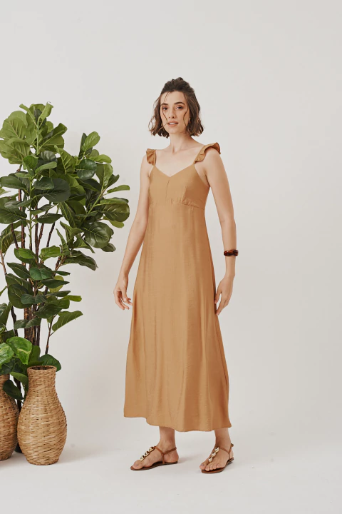 Vestido Cropped Evasê Caramelo - comprar online