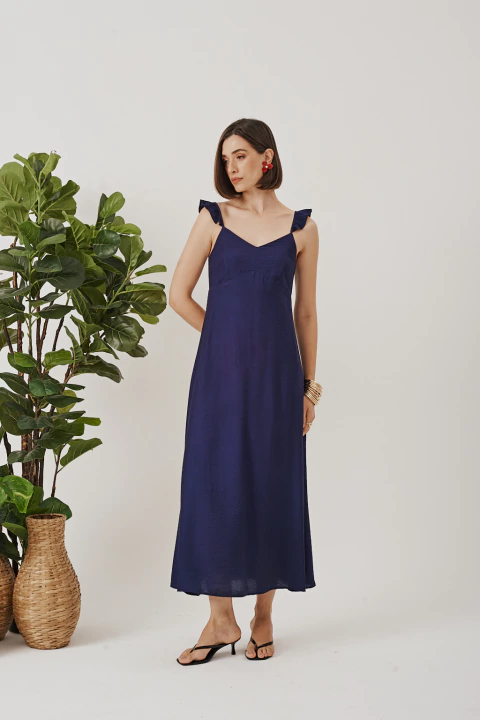 Vestido Cropped Evasê Azul Marinho - comprar online