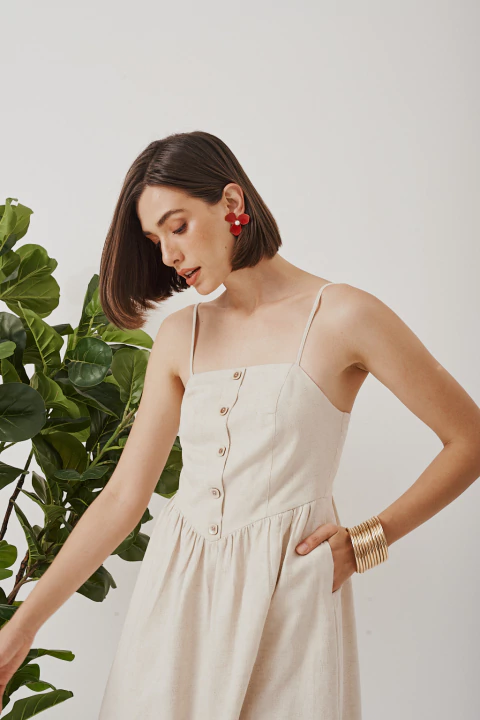 Vestido Midi com Botões Off White - comprar online