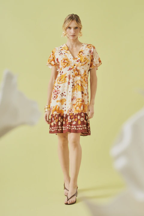 Vestido Flor de Aquarela Off White - comprar online