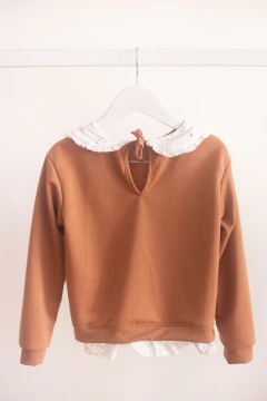 Imagen de Conjunto Buzo Broderi + Palazo Volados Tostado