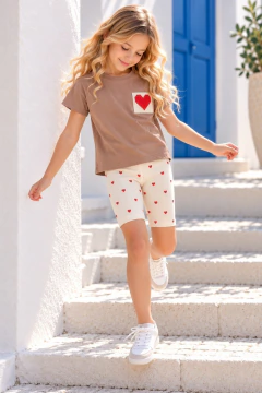 Conjunto Remera Bordada Moka + Biker Corazoncitos - comprar online