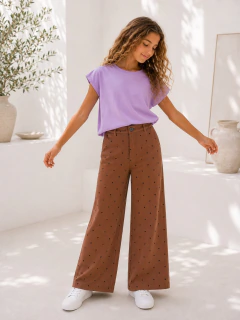 Conjunto Remera Moños Lila + Pantalón Gabardina Choco - comprar online