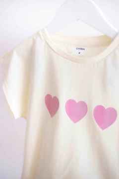 Conjunto Remera 3 Corazones + Pantalón Gabardina Choco - comprar online