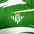 Emblema do Real Betis em uma camisa verde, destacando detalhes em branco e dourado.