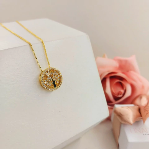 Colar afeto mini árvore da vida cravejada