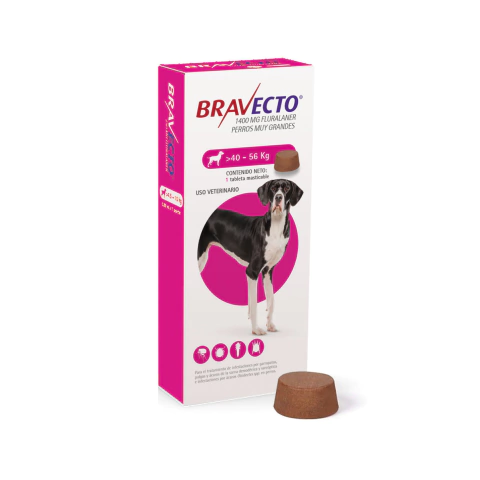 Bravecto 40-56 kg para perros muy grandes, antipulgas y garrapatas, caja con tableta masticable