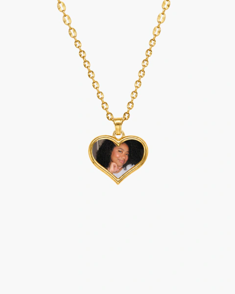 Corrente Medalha Coração Personalizado Médio - Aço Inox Dourado (COLORIDO)