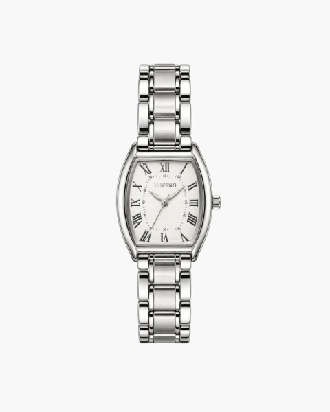 Relógio Feminino Barril Prateado 25mm com Algarismos Romanos em Aço Inox