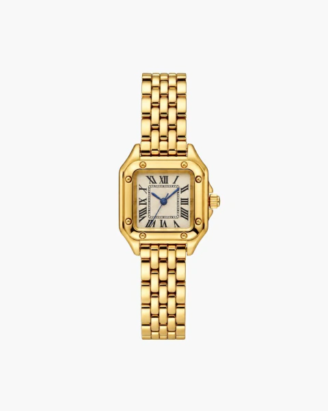Relógio Feminino Quadrado Dourado 23mm com Algarismos Romanos em Aço Inox II