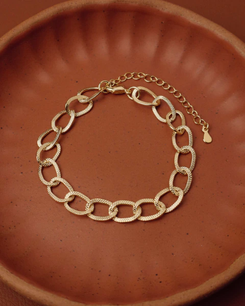 Pulseira Elos Escovados - Banho Ouro