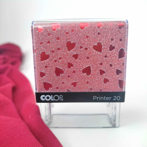 Carimbo COLOP AUTOMÁTICO GLITER VERMELHO CORAÇÃO