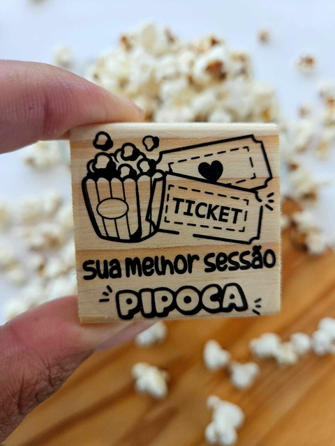 Carimbo Sua melhor sessão pipoca 4x4cm