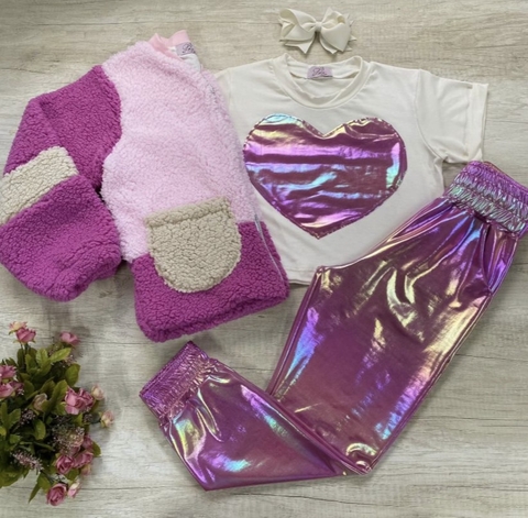 Conjunto metalizado e jaqueta