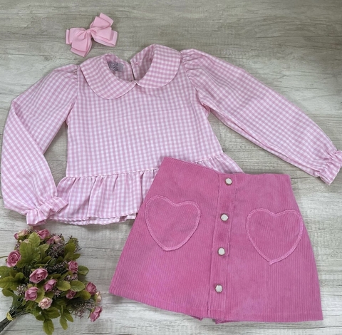 Conjunto Coração Veludo Cotelê