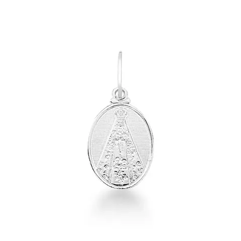 Pingente oval de Nossa Senhora Aparecida em prata 925 com acabamento delicado