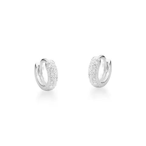 Brinco de argola cravejada com duas fileiras de zircônias em prata 925
