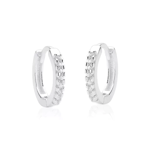 Brinco argola click feminina com zircônias cravejadas em prata 925