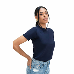 T-SHIRT BÁSICA GOLA REDONDA AZUL MARINHO - comprar online