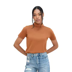 T-SHIRT BÁSICA GOLA ALTA TERRACOTA
